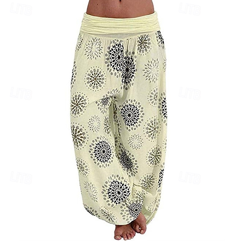 Dam Byxor Harem byxor Palazzo byxor Mode Boho Fullängd Medium Midja Mönster Elastisk midja Bekväm Microelastisk Gata Dagliga kläder Utekväll Svart Gul Armégrön Marinblå Sommar Vår Normal 2025 - $19.99 –P3