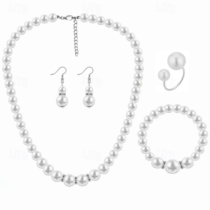 Svatební šperky sady 1 sada perla zirkon prsteny náušnice náhrdelník náramky dámské elegantní stylové sladké šperky sada pro svatbu zvláštní příležitosti denní 2025 - $24.99 –P5