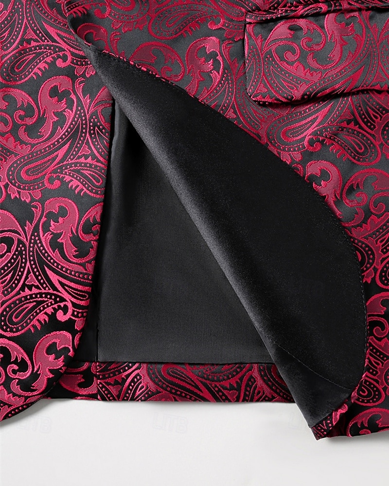Herr Kavaj Företag Cocktailfest Bröllopsfest Mode Ledigt Vår Höst Polyester Tryck Ficka Knappar Bekväm Enkelknäppt Blazer Rubinrött 2025 - $66.99 –P6