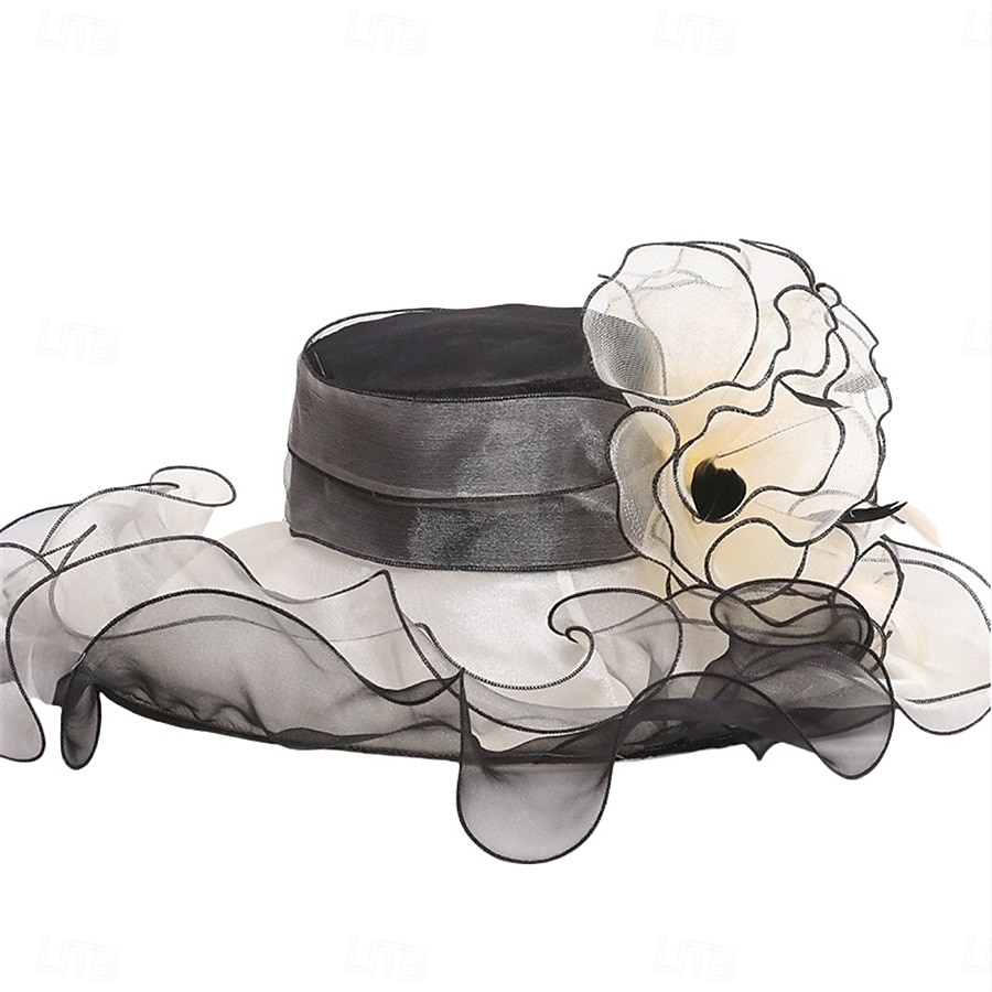 Hatter organza Solhatt Formell Bryllup Aftenselskap Te Fest Hesteløp Elegant Årgang Med Blomster Hodeplagg Hodeplagg 2025 - $15.49 –P18