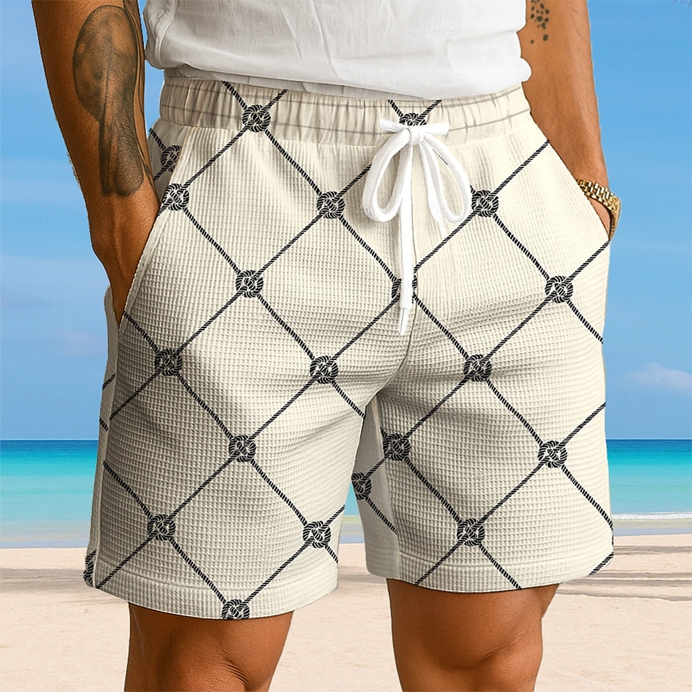 Herren Geometrisch Karo / Karomuster Waffel-Shorts Sweat-Shorts Freizeitshorts Mittlere Taille Modisch lässig Urlaub Joggen Trainieren Elastischer Kordelzug in der Taille Shorts mit Taschen Designer 2026 - $22.99 –P2
