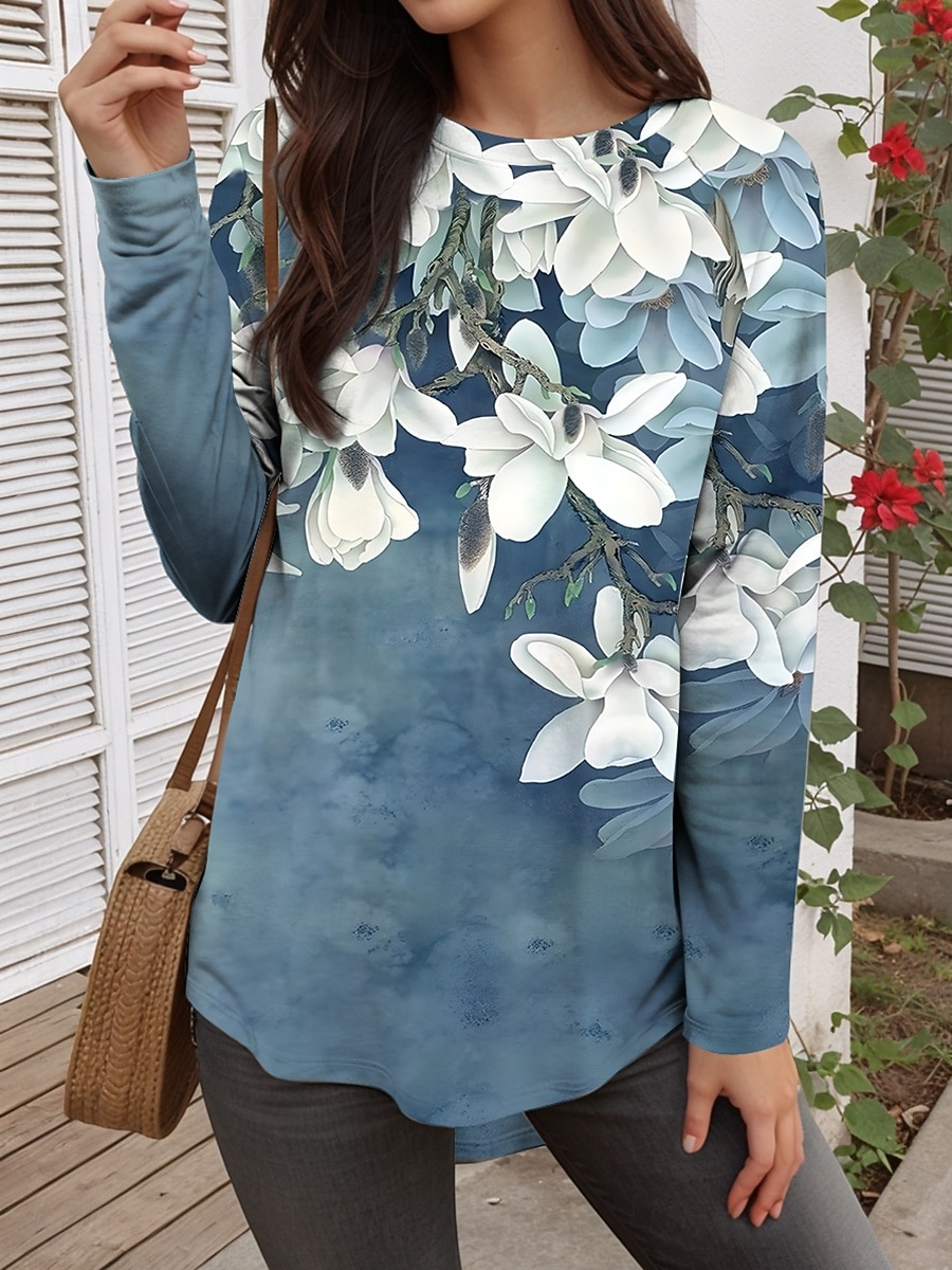 Per donna Maglietta Stampato Floreale Grafico Piante Vintage Moda Casual Manica Lunga Girocollo Top lunghi Quotidiano Weekend Blu Rosso Viola Verde Primavera, Autunno, Inverno, Estate del 2026 a $26.99 –P1