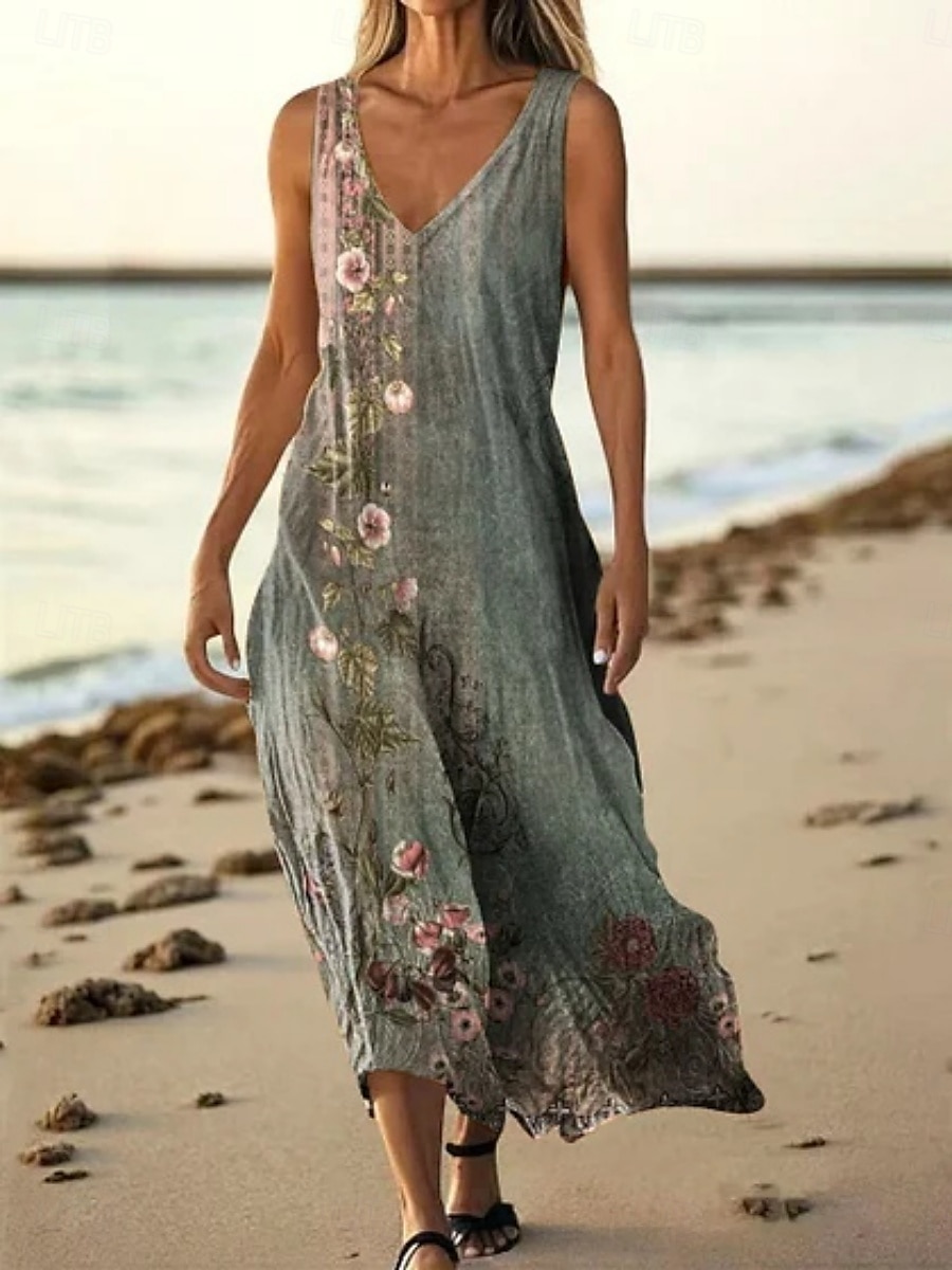Pentru femei Rochie Lunga Rochie Maxi Rochie casual Rochie Tip Maieu Rochie de vară Modă Zilnic Concediu Plajă Fit regulat Floral Fără manșon În V Verde Deschis Roz Îmbujorat Roșu-aprins Albastru 2025 - $20.99 –P5