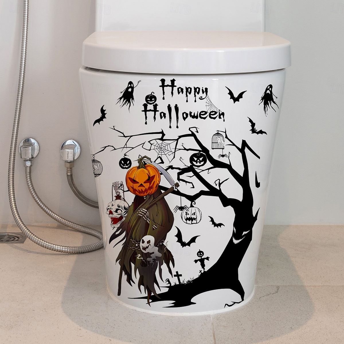 Halloween-wc-istuimen tarra, kurpitsa, aave ja lepakko, itseliimautuva kylpyhuoneen wc-kannen koristelu 2025 - $6.49 –P6