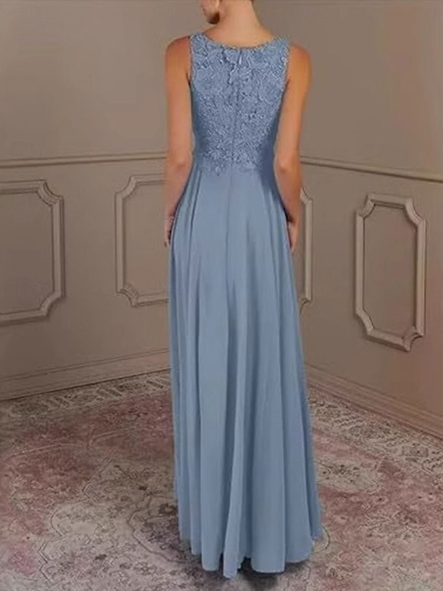 Zweiteilig Kleid-Sets Brautmutterkleid Elegant Einfach Quadrathals Bodenlang Chiffon Ärmellos mit Einfarbig 2025 2025 - $119.99 –P4