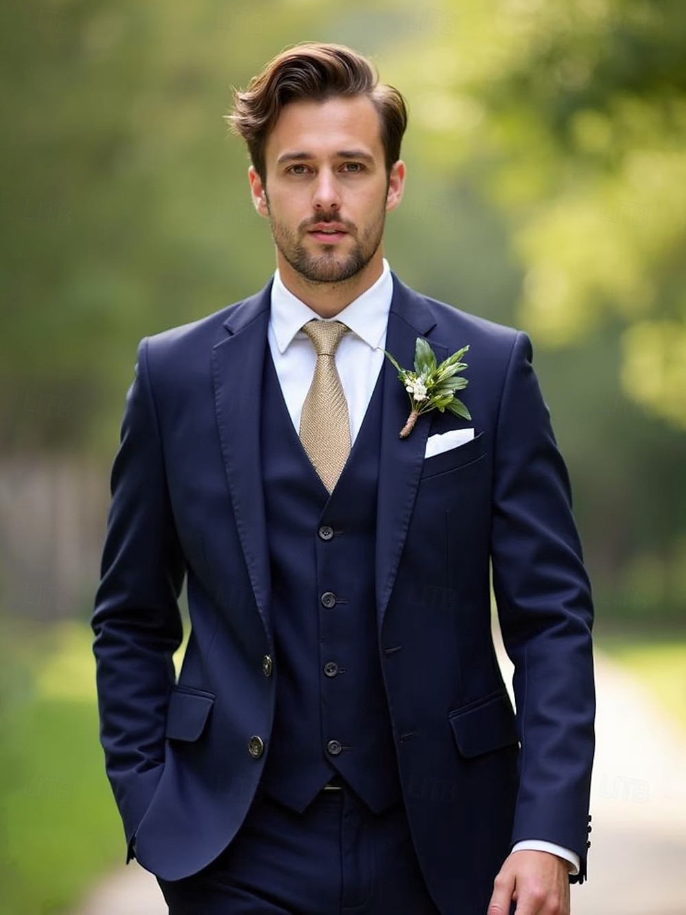 Uomo Matrimonio Affari Completi Nero Blu marino Moda Formale Tinta unita Vestibilità aderente 3 pezzi Monopetto Due Bottoni del 2025 a $122.99 –P7