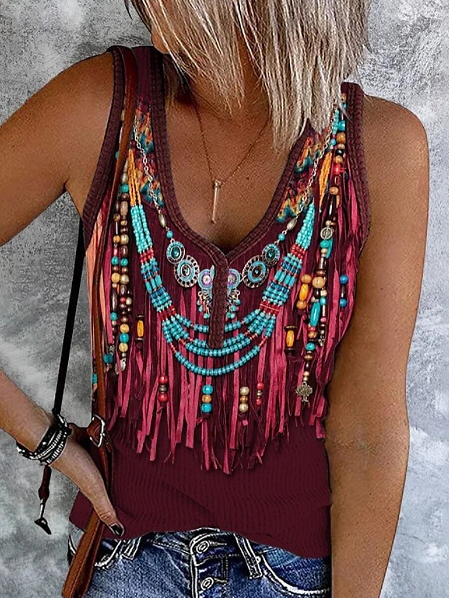 Pentru femei Camisole Tank Top Grafic Boemia Epocă Stilat Fără manșon Fără mâneci În V Crop Tops Zilnic Imprimeu Negru Galben Roșu-aprins Albastru piscină Trifoi Vară Primăvară 2025 - $17.99 –P5