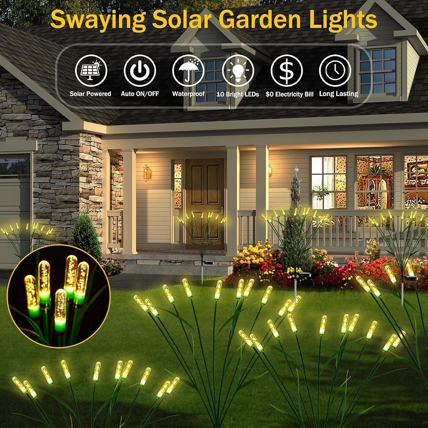 2 шт. солнечный светлячок садовый светильник пузырьковый тростник качающийся газонный светильник для патио двора крыльца гаража дорожки праздничного ландшафтного украшения 2026 - $22.99 –P4