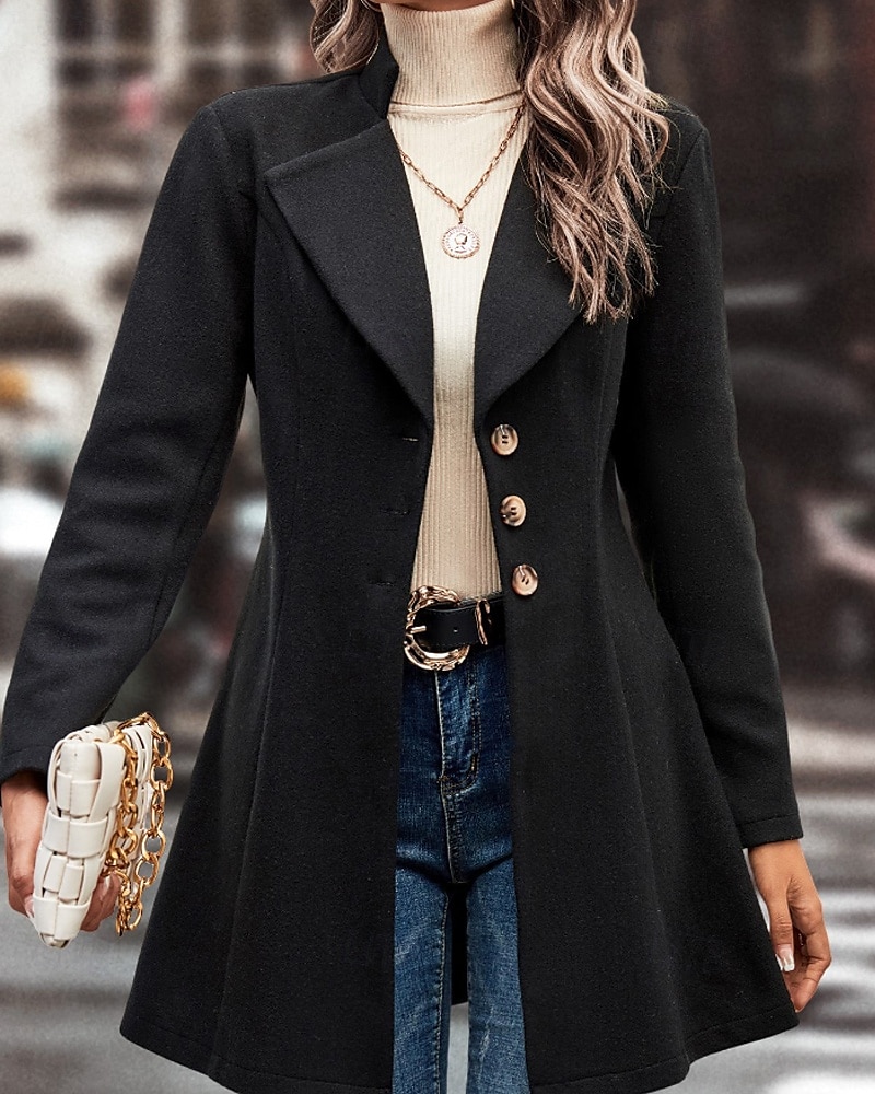 Damen Mantel Warm Bequem Knöpfe Mode Einfach Straße Ferien Einreihig Lang Umlegekragen Normale Passform Langarm Oberbekleidung Schwarz Aprikose Kaffee Herbst Winter 2025 - $27.99 –P14