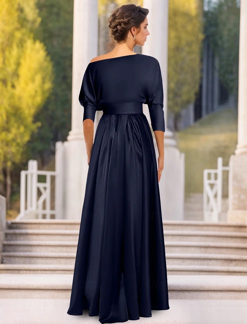 Robe de Soirée A-Ligne Élégante Robe Formelle Mariage Manches Longues Asymétriques Une Épaule Poche Satin avec Volants Fente de 2025 ? $129.99 –P2