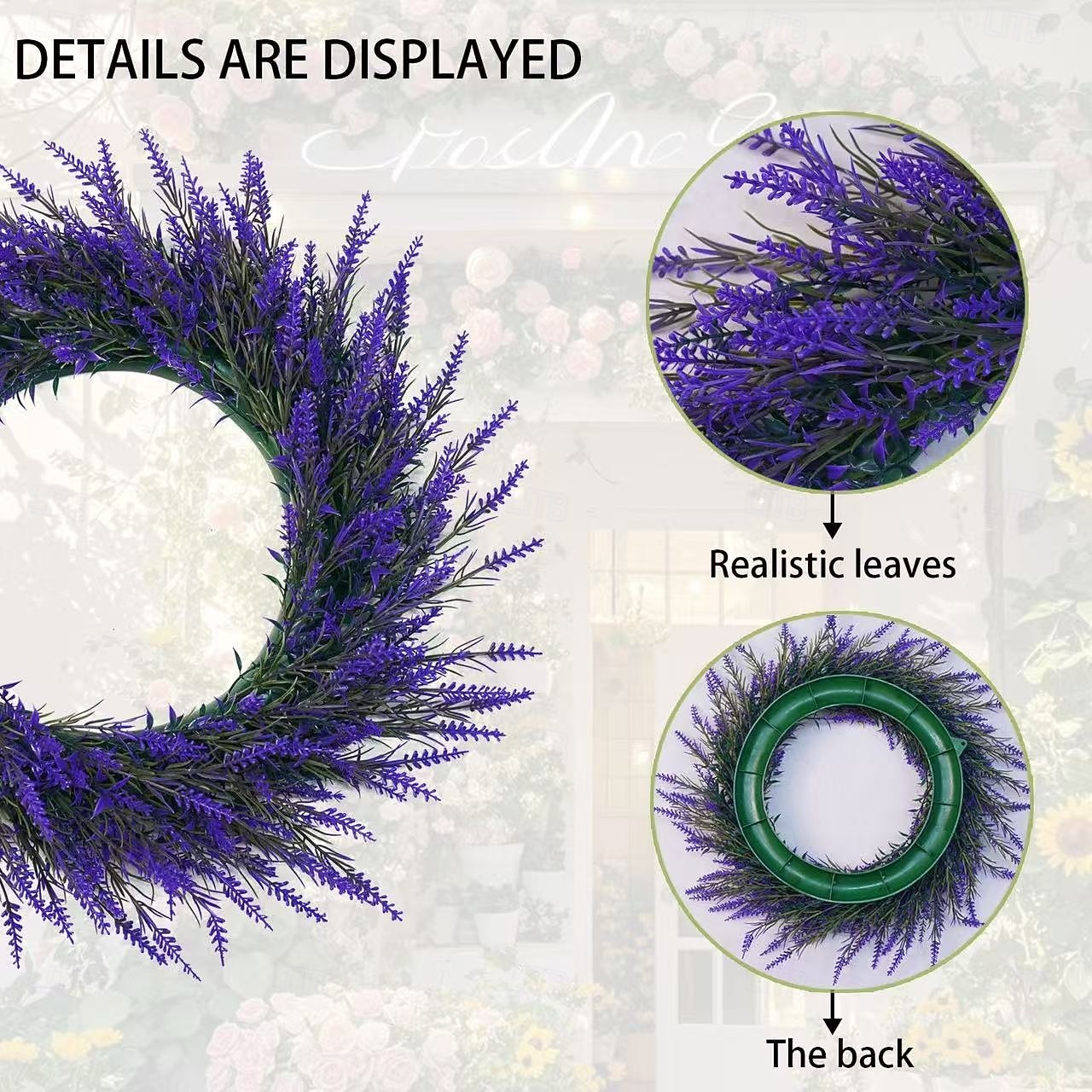 Ghirlanda di lavanda artificiale da 40 cm per porta d'ingresso, decorazione da parete per interni, decorazione per matrimoni e accessorio fotografico del 2026 a $22.99 –P8