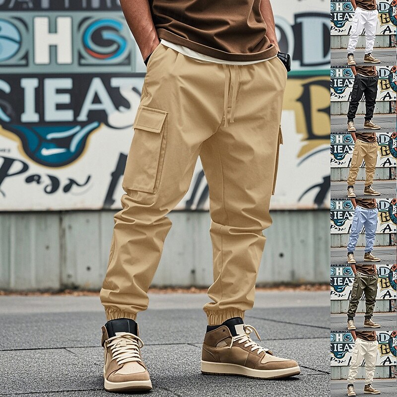 Homme Pantalons Cargo Pantalon Jogger Pantalons Cordon de serrage Taille Élastique Multi-poches Uni Portable Extérieur Quotidien Camping & Randonnée Mode Classique Noir Blanche de 2025 ? $24.99 –P1
