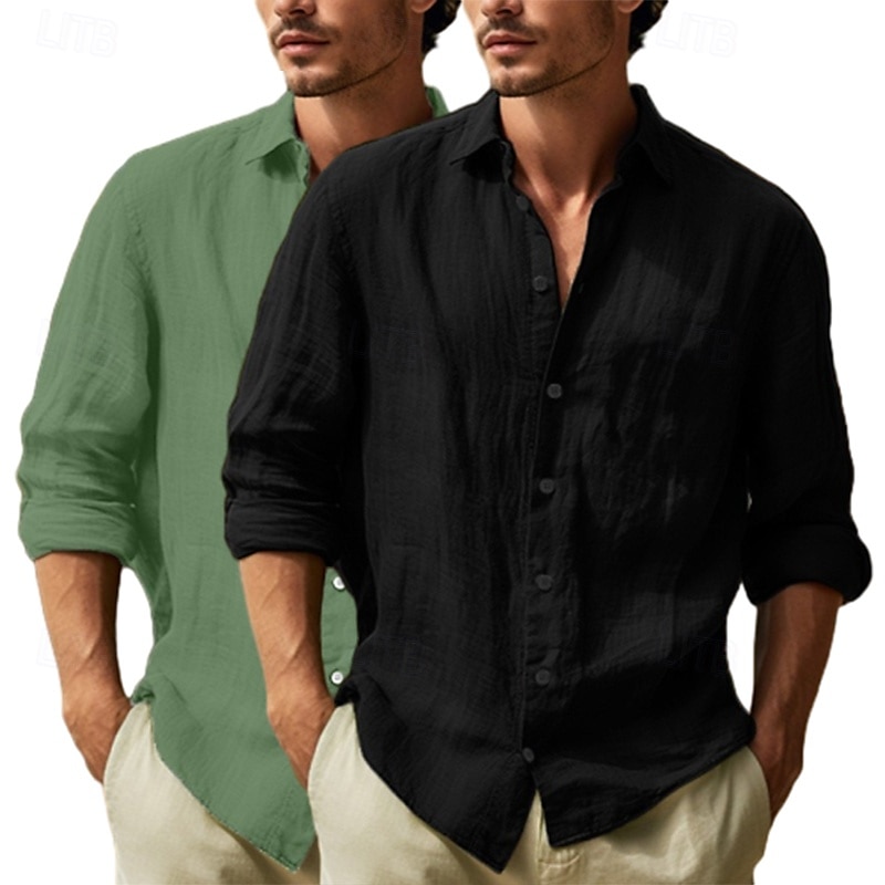 Herren Hemd Leinenhemd Sommerhemd Strandbekleidung Knopfhemd Einfach Urlaub Kreuzfahrt Weiss + Rosa Weiß + Khaki Schwarz + dunkelgrün Grau+Khaki Langarm Revers Sommer Frühling Bekleidung Rein 2025 - $29.99 –P5