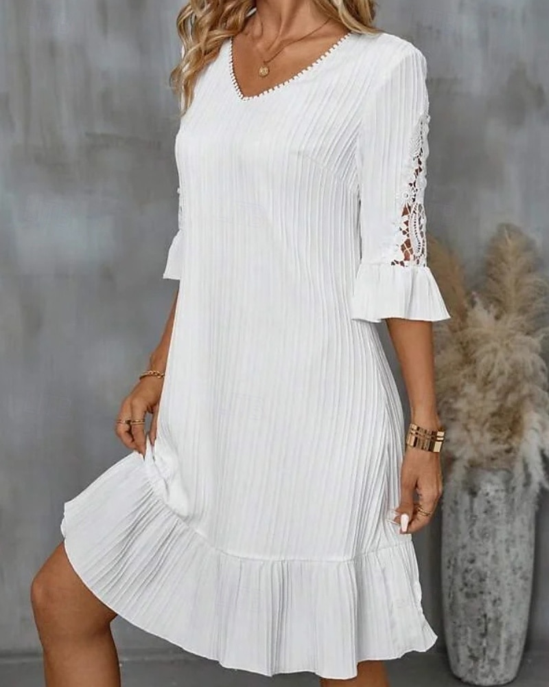 Pentru femei Rochie Mini Rochie albă Rochie de dantela Rochie casual Clasic Modern Manșon Flare cuff În aer liber Vacanță Ieșire Fit regulat Simplu Manșon Jumate În V Alb Vară 2025 - $22.99 –P4