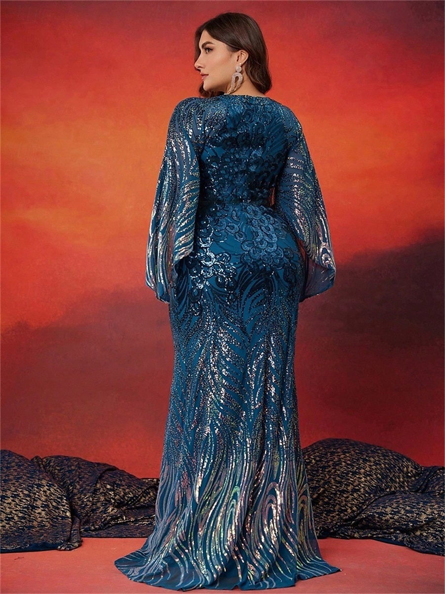 Robe Sirène  Trompette Grande Taille Élégante Robe Courbée Formelle Mariage Longue Traîne Manches Longues Col Arrondi en Polyester avec Fente 2025 de 2025 ? $149.99 –P6