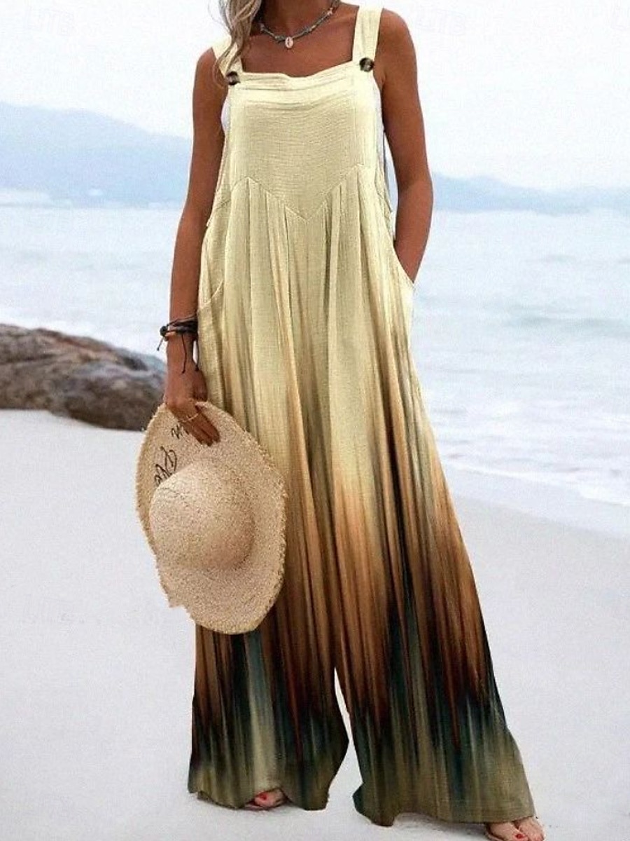 Mujer Conjuntos inspirados en el lino Activo Floral Sin Mangas Perneras anchas Vacaciones Hogar Holgado Negro Blanco Amarillo Verano 2025 - $39.99 –P2