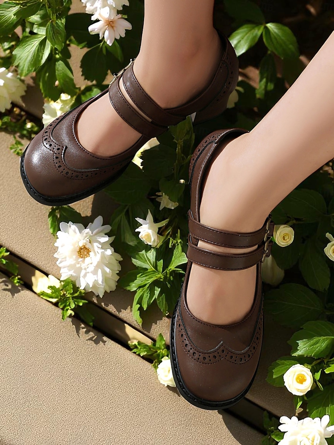 Escarpins Mary Jane en similicuir marron pour femme – Chaussures vintage des années 1950 à talon bas et double bride à boucle, idéales au quotidien ou pour le bureau de 2025 ? $46.99 –P6