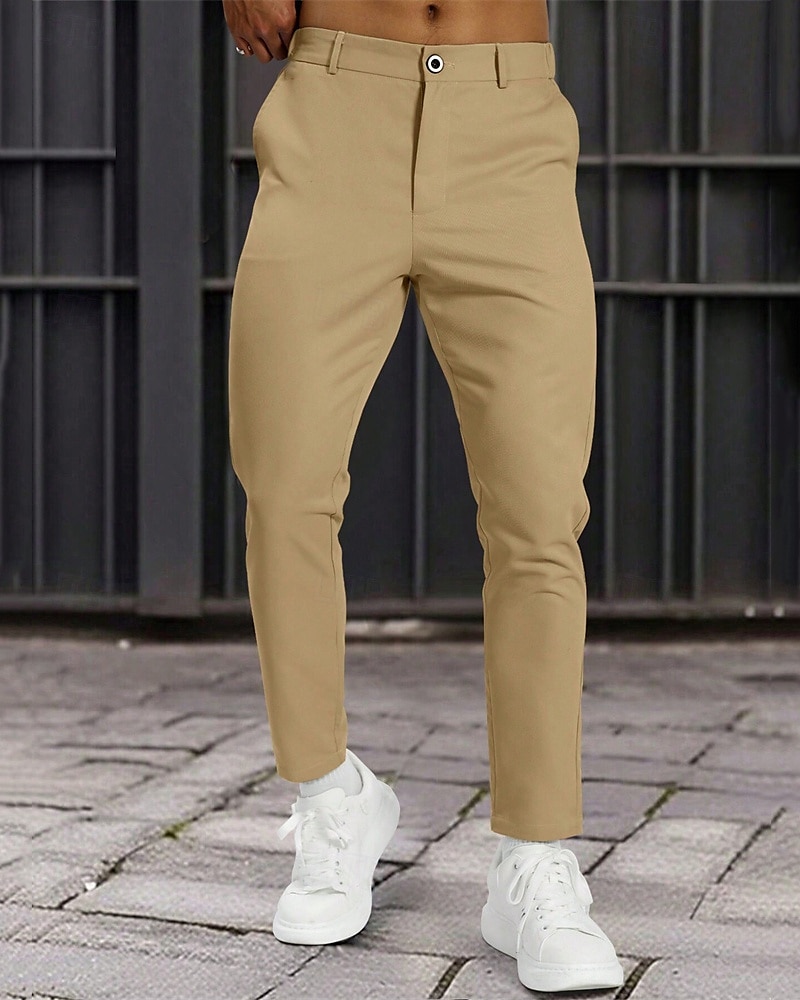 Homme Dress Pants works Pantalons de golf Pantalons Chinos Boutons Avec Poches Uni Confort Formel Soirée Travail Mode Style Classique Kaki Beige Micro-Élastique de 2025 ? $22.99 –P1