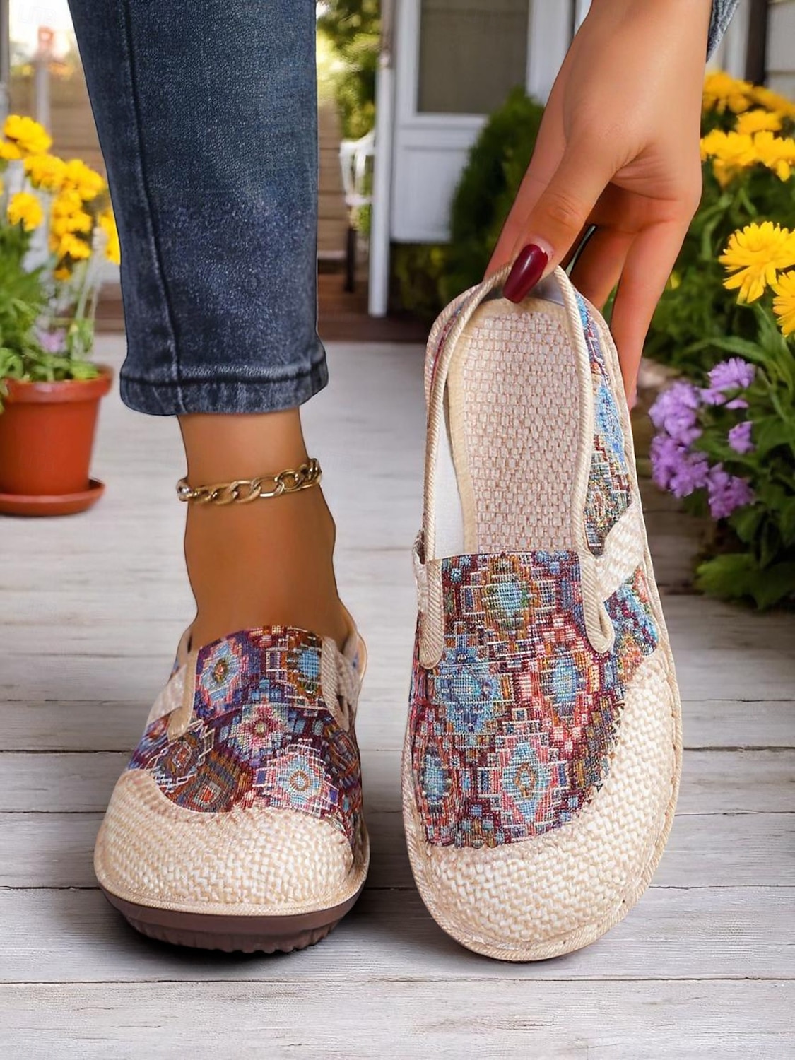 Etnische instappers voor dames – vintage-geïnspireerde comfortabele platte schoenen voor tuinwandelingen, natuurreizen en boho-outfits 2026 - $18.99 –P6