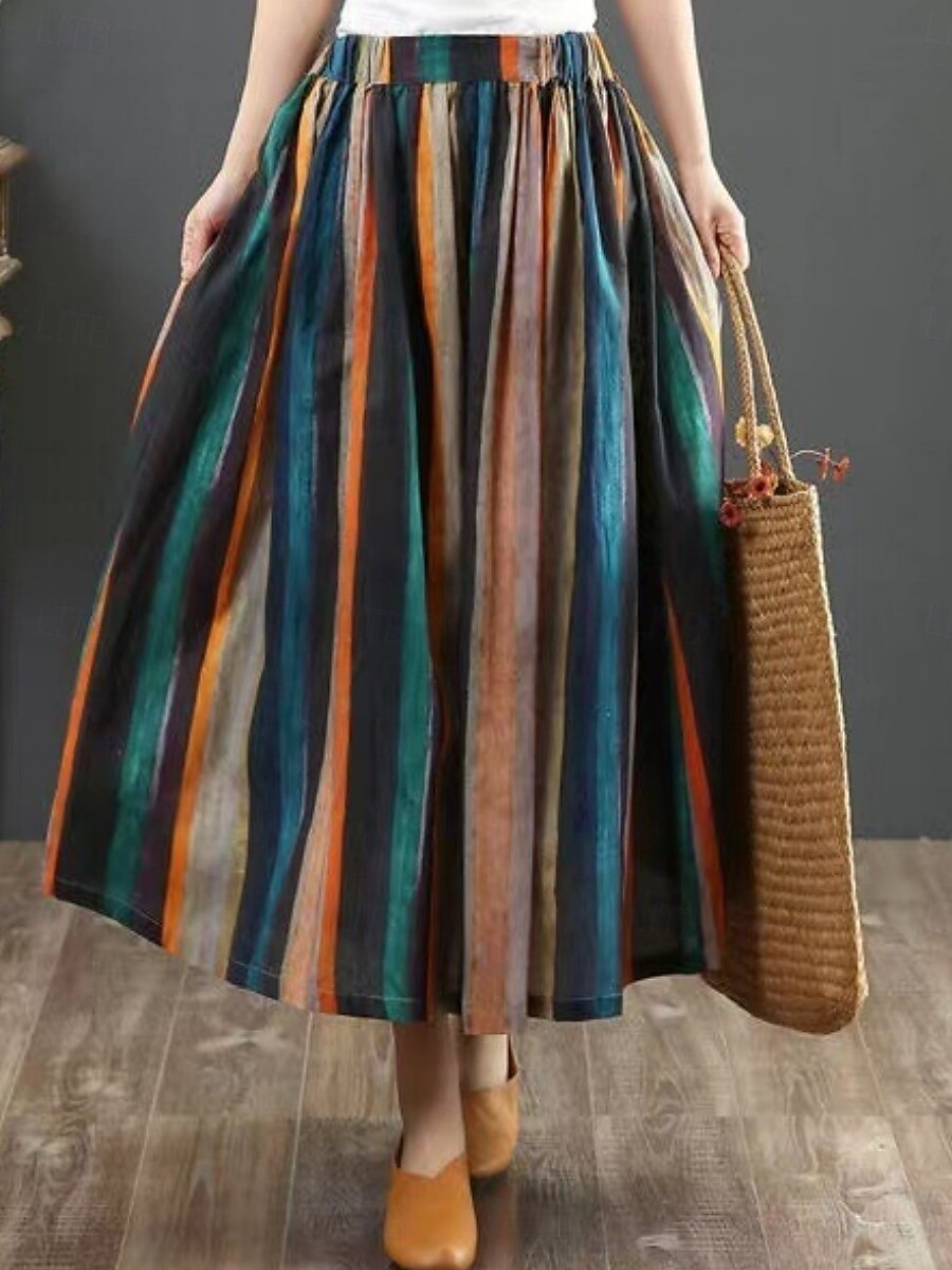 Pentru femei Fustă Linie A Modă Casual Maxi Talie Înaltă Fuste Dungi Buzunar Imprimeu Micro-elastic Stradă Zilnic Roșu-aprins Vară Poliester 2025 - $19.99 –P3