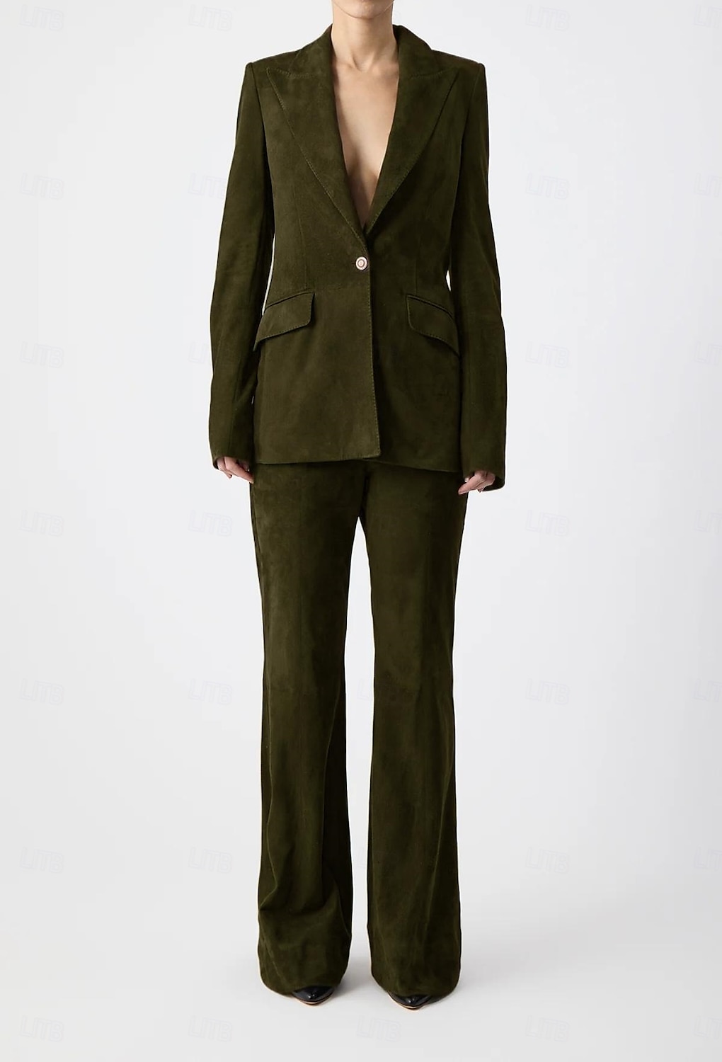 Combinaison deux pièces / tailleur-pantalon en faux daim pour mère de la mariée, ensemble blazer élégant, vintage, simple, col en V, revers en pointe, détails de couture, longueur au sol, extensible, de 2025 ? $189.99 –P7