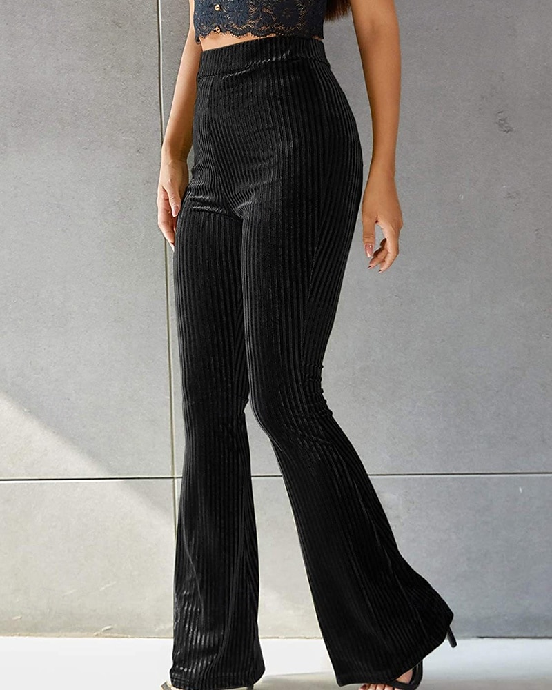 Women's Corduroy Pants Bell Bottom Fashion Streetwear Full Length Natural Plain Elastic Waist Outdoor Comfortable Outdoor Street Weekend claret Deep Green Apricot Grey Fall Regular Fit 2025 - $20.99 –P5