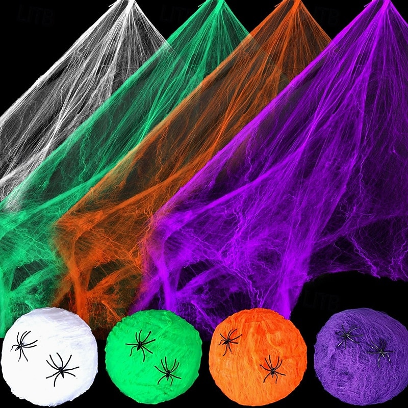 Halloween Spider Webs 1200 Sqft with 30 Fake Spiders Colorful Halloween Party Indoor and Outdoor Decorations Colored Stretch Cobwebs for Halloween Party Decorations Bar House 2026 - $11.49 –P6