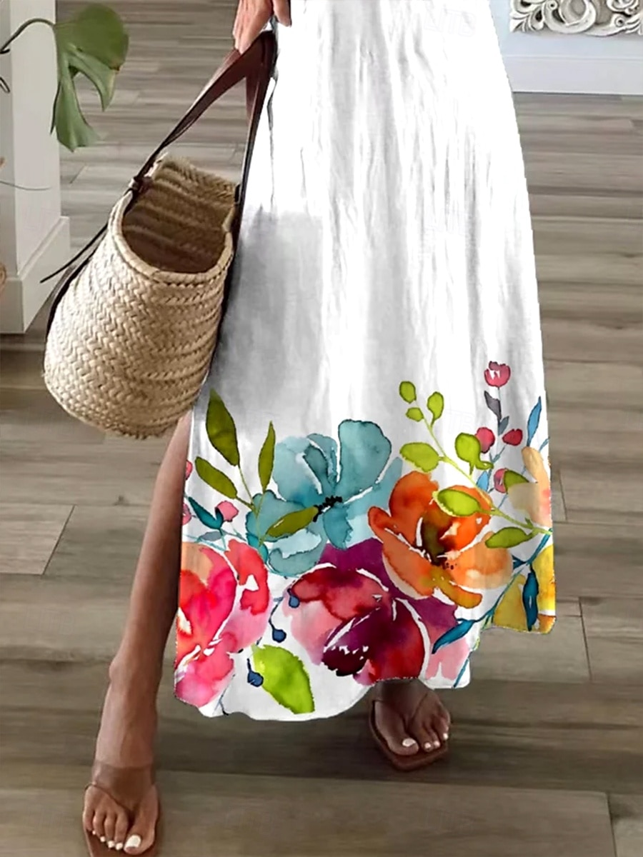 Damen Maxikleid Freizeitkleid Sommerkleid A Linie Kleid Elegant Urlaub Lässig Ferien Strand Normale Passform Ombre Blumen Grafik Kurzarm V Ausschnitt Weiß Sommer Frühling 2025 - $29.99 –P3