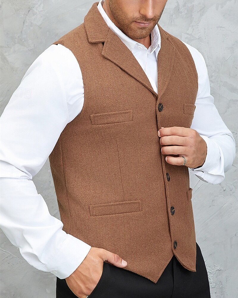 Herren Weste Gilet Urlaub Party Geschäft Mode Lässig Frühling Herbst Knöpfe Tasche Wollen Bequem Einfarbig Einreihig Ein-Knopf Flacher Kragen Normale Passform Braun Armeegrün Grau Weste 2025 - $38.99 –P1