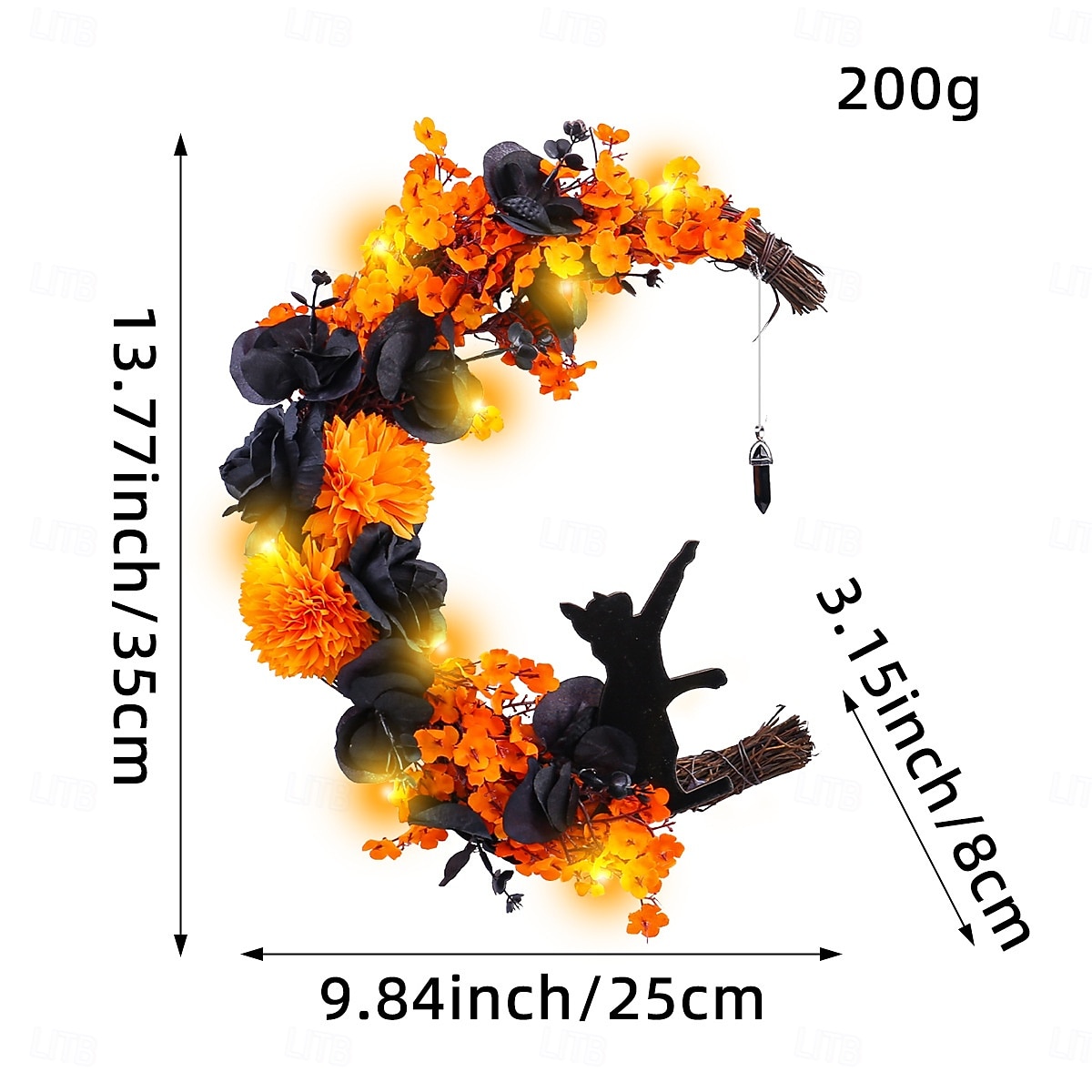 guirlanda de lua curva de halloween com gato preto, cabide de porta de lua crescente laranja e preta, guirlanda de porta da frente para decoração de varanda de quintal ao ar livre de halloween de 2025 por $27.99 –P3
