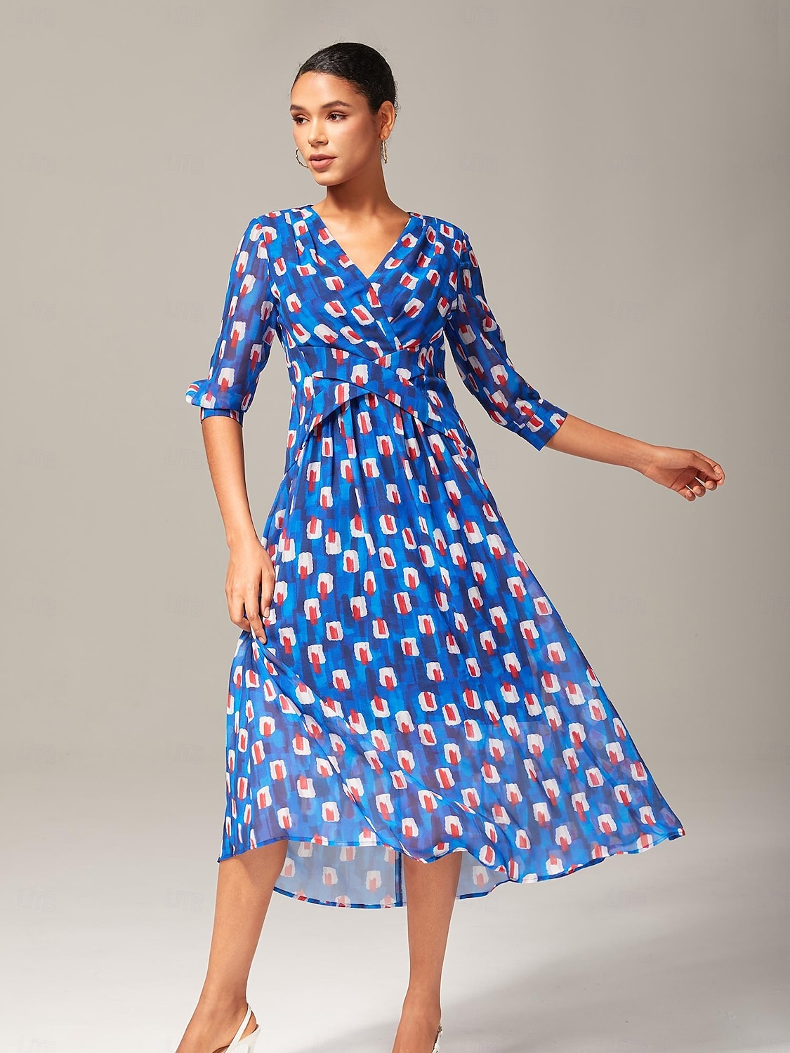 geometrisk maxikjole i chiffon med fargeblokker 2025 - $82.99 –P7