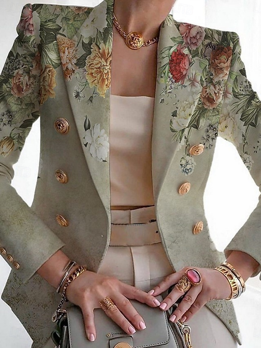 Femmes Blazer Respirant Confortable Imprimé Mode Occasionnel Fleuri Formel Travail Bureau / Carrière Double Boutonnage Régulier Col Rabattu Coupe régulière manche longue Vêtements d'extérieur Noir de 2025 ? $34.99 –P2