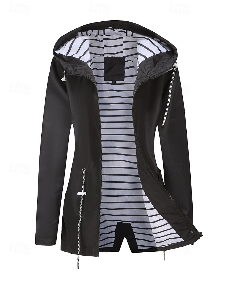 Women's Trench Coat Warm Comfortable Zipper Pocket Fashion Outdoor Plain Holiday Going out Zipper Regular Hooded Regular Fit Long Sleeve Outerwear Black Red Green Fall Winter 2025 - $31.99 –P12