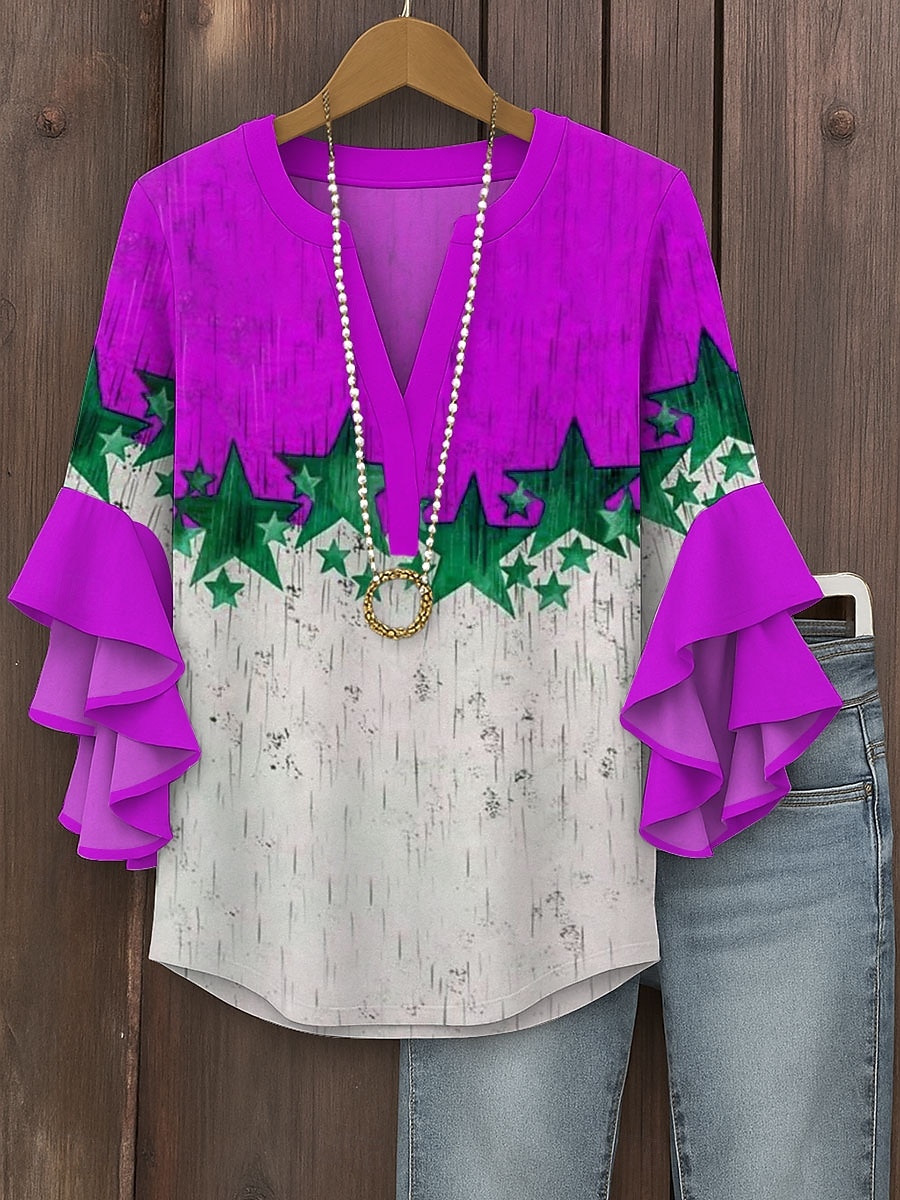 Women's Patriotic Blouse Graphic Flag Vintage Tropical Daily 3/4 Length Sleeve V Neck Regular Tops Daily Holiday Vacation Wear Print Red Fuchsia Green Summer Spring 2025 - $29.99 –P2