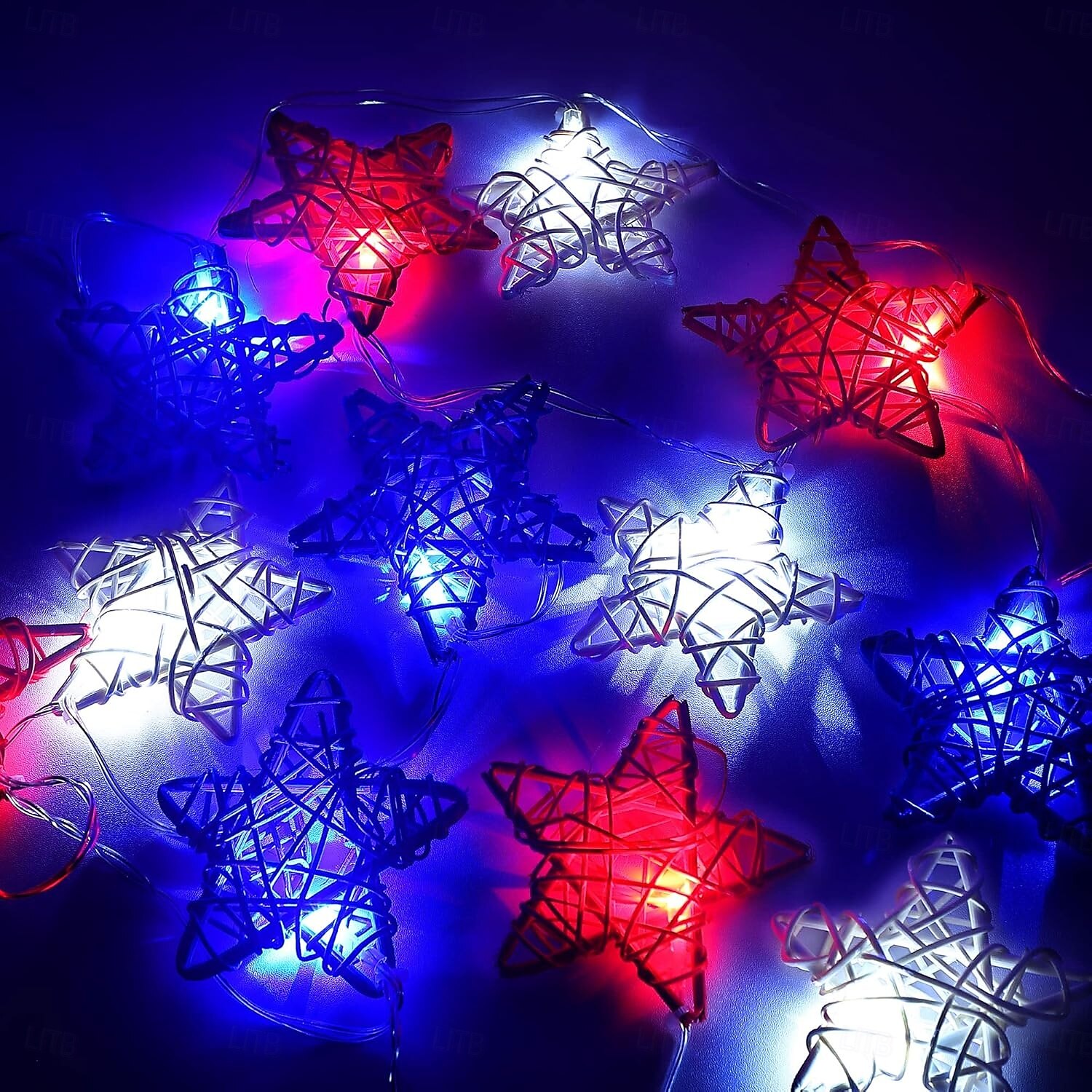 1 Pc 3M-20 LED Star String Lights Red, White, Blue Vine Weaving Pentagram Light String July 4th Independence Day Party Patriotic Atmosphere Decorative Light AAA Battery Box 2025 - $14.49 –P14