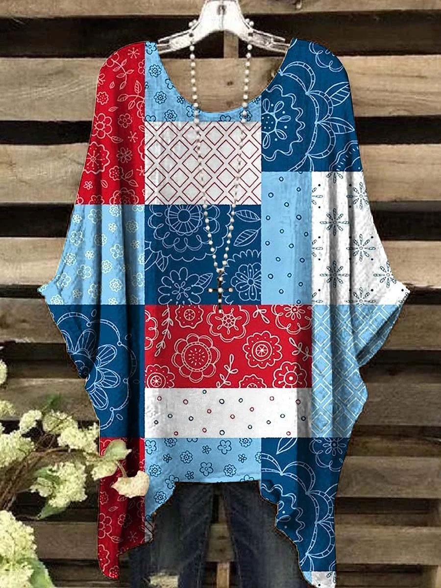 Damen Boho-Hemd Blumen Grafik Geometrisch Elegant Bohemien Aktiv Kurzarm Fledermaus Ärmel Rundhalsausschnitt Normale Oberteile Täglich Ferien Strandbekleidung Druck Weiß Gelb Rote Blau Purpur Sommer 2025 - $22.99 –P1