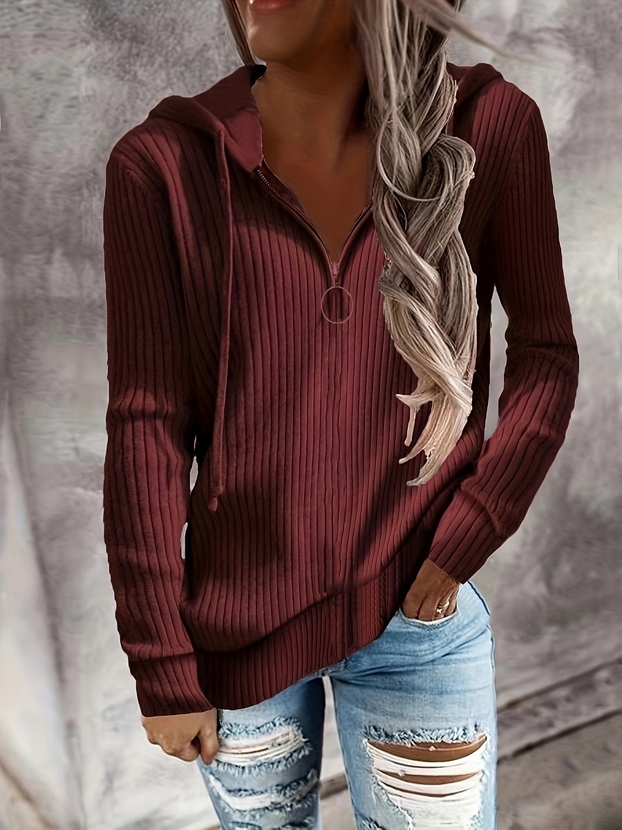 Pentru femei Pulover Casual Moale Culoare pură Striat Capișon Tricotat Manșon Lung Topuri obișnuite Tricotat În aer liber Zilnic Sfârșit de săptămână Negru Alb Toamnă Iarnă 2025 - $23.99 –P7