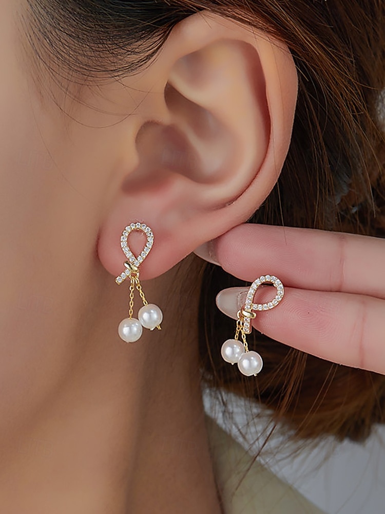 Damen-Ohrringe aus Kunstperlen mit Strass-Tropfendesign, eleganter goldener Hängerstil, geeignet für Pendeln, Büro, Hochzeit, Party und Abend 2026 - $5.99 –P1