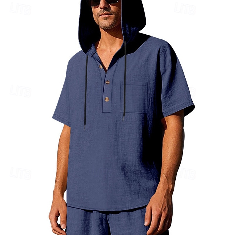 Voor heren T-shirt Henley-shirt T-shirts Shirt met korte mouwen Korte mouw Capuchon Zomer Lente Effen Modieus Ontwerper Basic Knop Vakantie Straat Uitgaan Zwart Wit Geel Top T-shirt voor mannen 2025 - $25.99 –P14