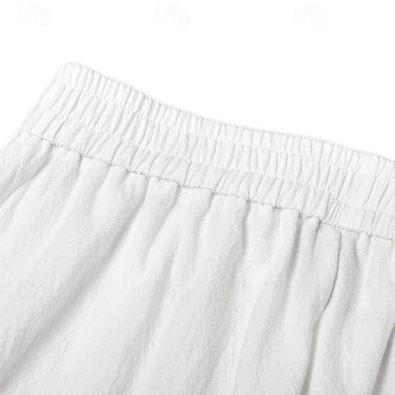 Herr Linne Byxor Långbyxor Sommarbyxor Säckiga byxor Elastisk midja Snörning Rakt ben Slät Komfort Andningsfunktion Fullängd Ledigt Dagligen Helgdag Semester Mode Svart Vit Oelastisk 2025 - $23.99 –P2