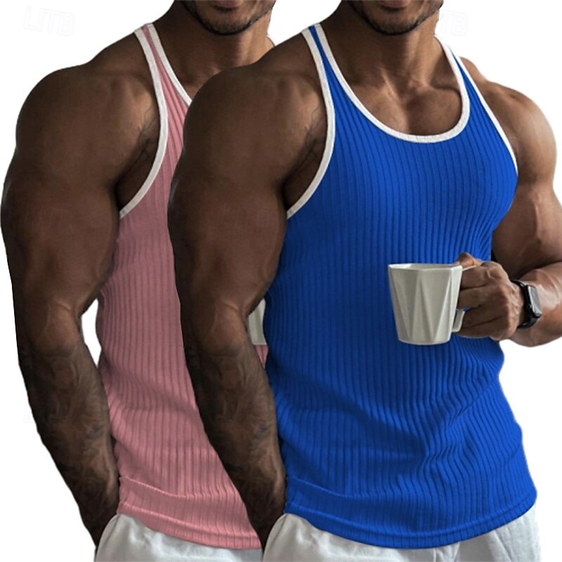 Per uomo Canotta Canottiera Senza Maniche Girocollo Estate Blocco di colori Striscia di Fossa Moda Designer Sportivo 2 Pezzi All'aperto Casuale Uscire Bianco + rosa Rosa / grigio Blu reale + nero del 2025 a $18.99 –P10