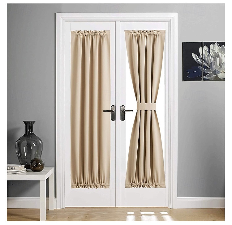 Zasłony okienne blackout wiejskie zasłony izolujące termicznie redukujące hałas prywatne zasłony z faux lnu do patio/drzwi francuskich/szklanych 1 panel 2025 - €10.99 –P5