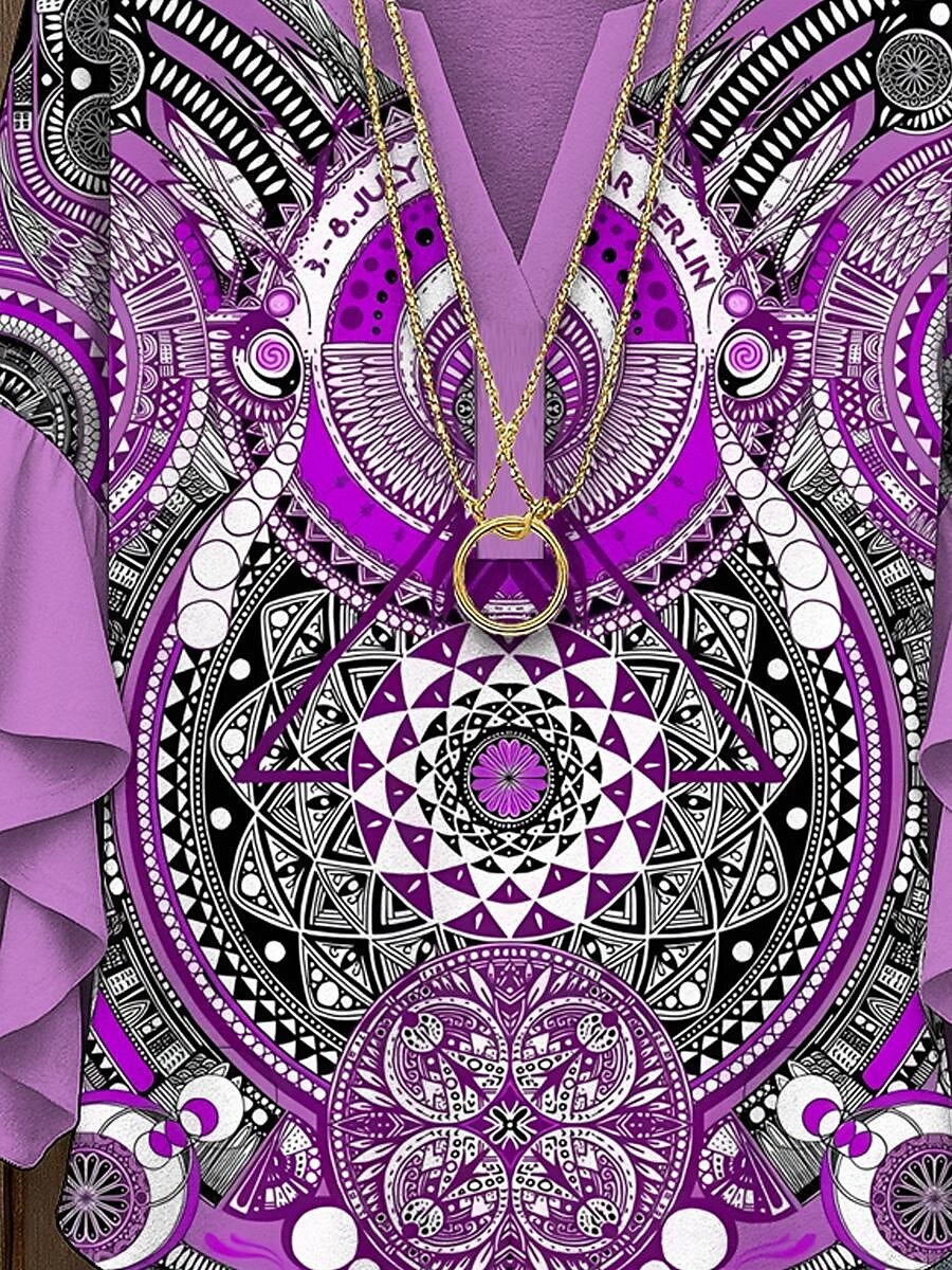Dámské Halenka Grafika Geometrický Elegantní Čechy Geleneksel 3/4 délka rukávu Do V Běžné topy Denní Dovolená Oblečení na dovolenou Volány Tisk Žlutá Světlá růžová Vodní modrá Fialová Trávová zelená 2025 - $29.99 –P3