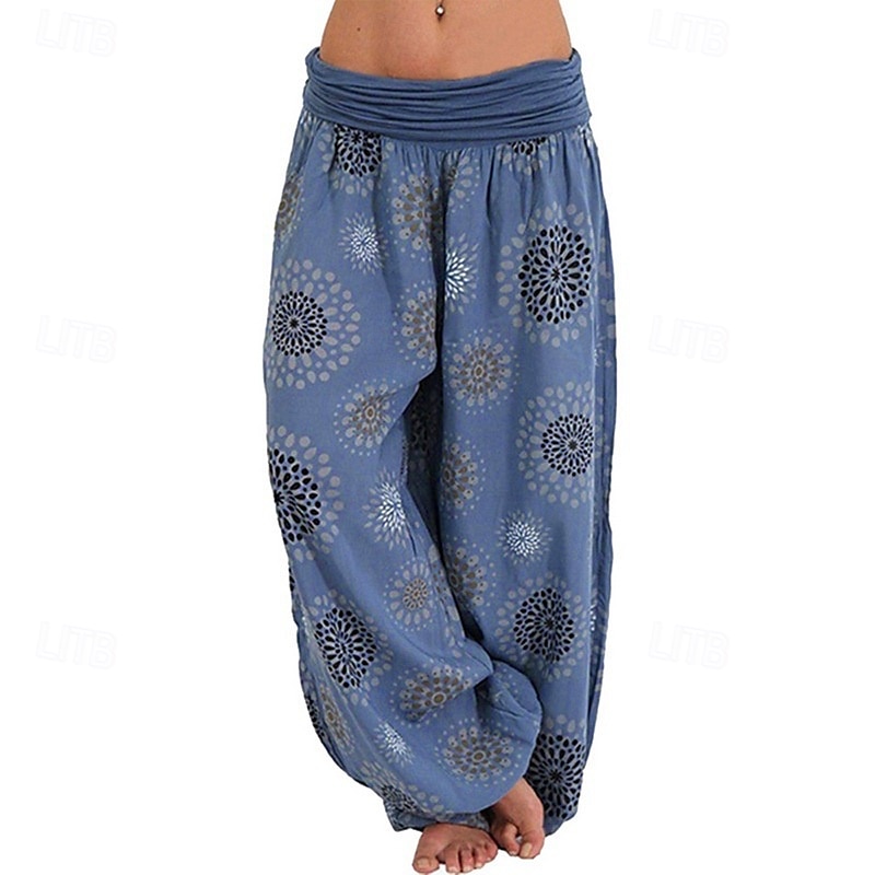 Dam Byxor Harem byxor Palazzo byxor Mode Boho Fullängd Medium Midja Mönster Elastisk midja Bekväm Microelastisk Gata Dagliga kläder Utekväll Svart Gul Armégrön Marinblå Sommar Vår Normal 2025 - $19.99 –P1