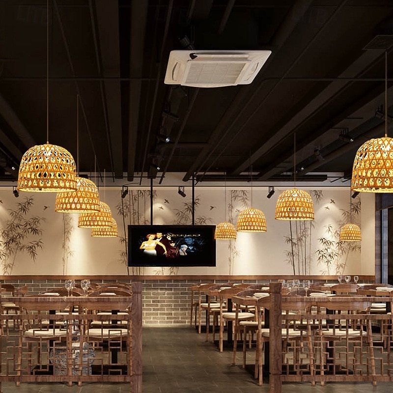 Suspension dôme en rotin de chanvre naturel, luminaire suspendu en osier tressé moderne pour couloir, salle à manger, lampe suspendue en cloche à nervures en rotin tressé ouvert de 2025 ? $126.99 –P3