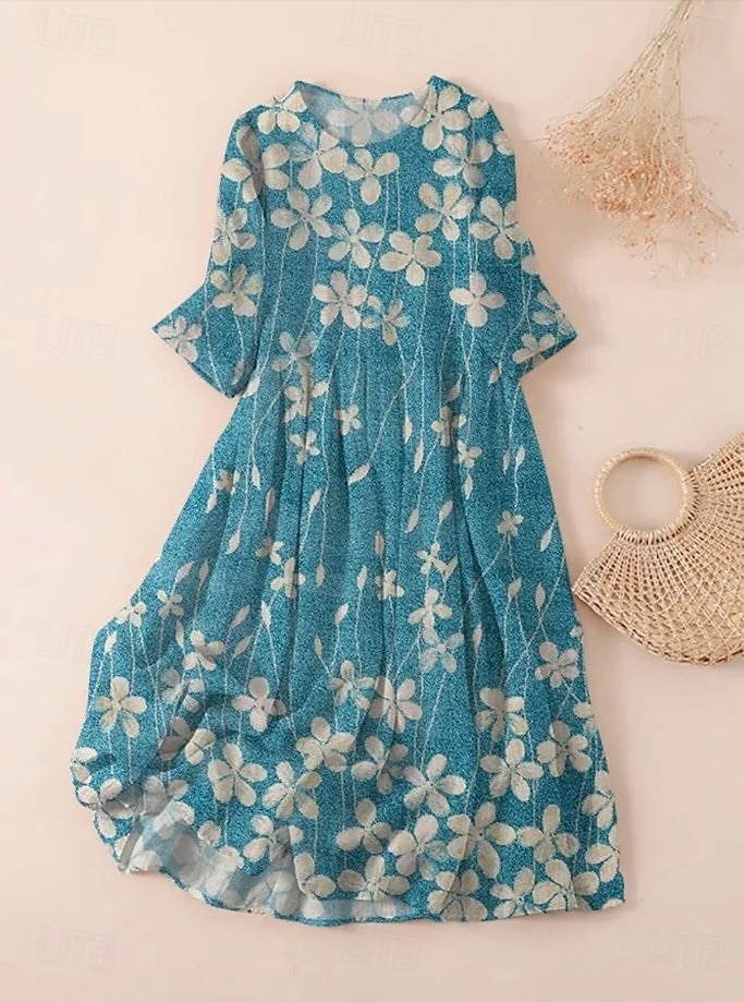 Pentru femei Rochii Midi Rochii Tricou Rochie A line Rochie de vară Vacanță Casual Stiluri de Plajă Dată Rochie de vară Fit regulat Floral Grafic Manșon scurt Stil Nautic Albastru piscină Trifoi Gri 2025 - $26.99 –P3