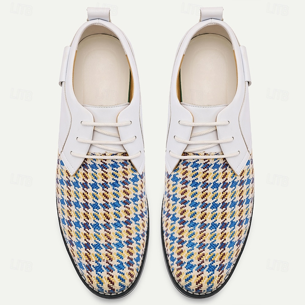 gewebte weiß-blaue Herren-Schnürschuhe mit atmungsaktivem Material und trendigem Design – ideal für Freizeitausflüge, Sommerveranstaltungen und den Alltag 2025 - $42.99 –P4