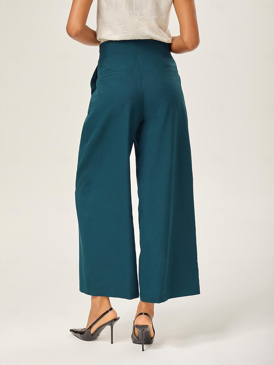 pantaloni dritti aderenti in misto lana verde lago del 2025 a $72.99 –P13
