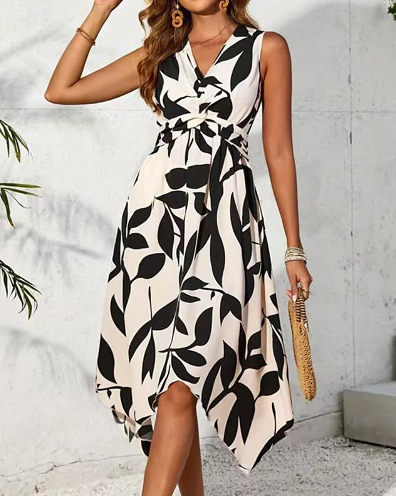 Damen Midikleid Blumenkleid Druckkleid Mode Klassisch Modern Outdoor Urlaub Täglich Normale Passform Blume Ärmellos V Ausschnitt Rosa Blau Aprikose Sommer 2025 - $22.99 –P3