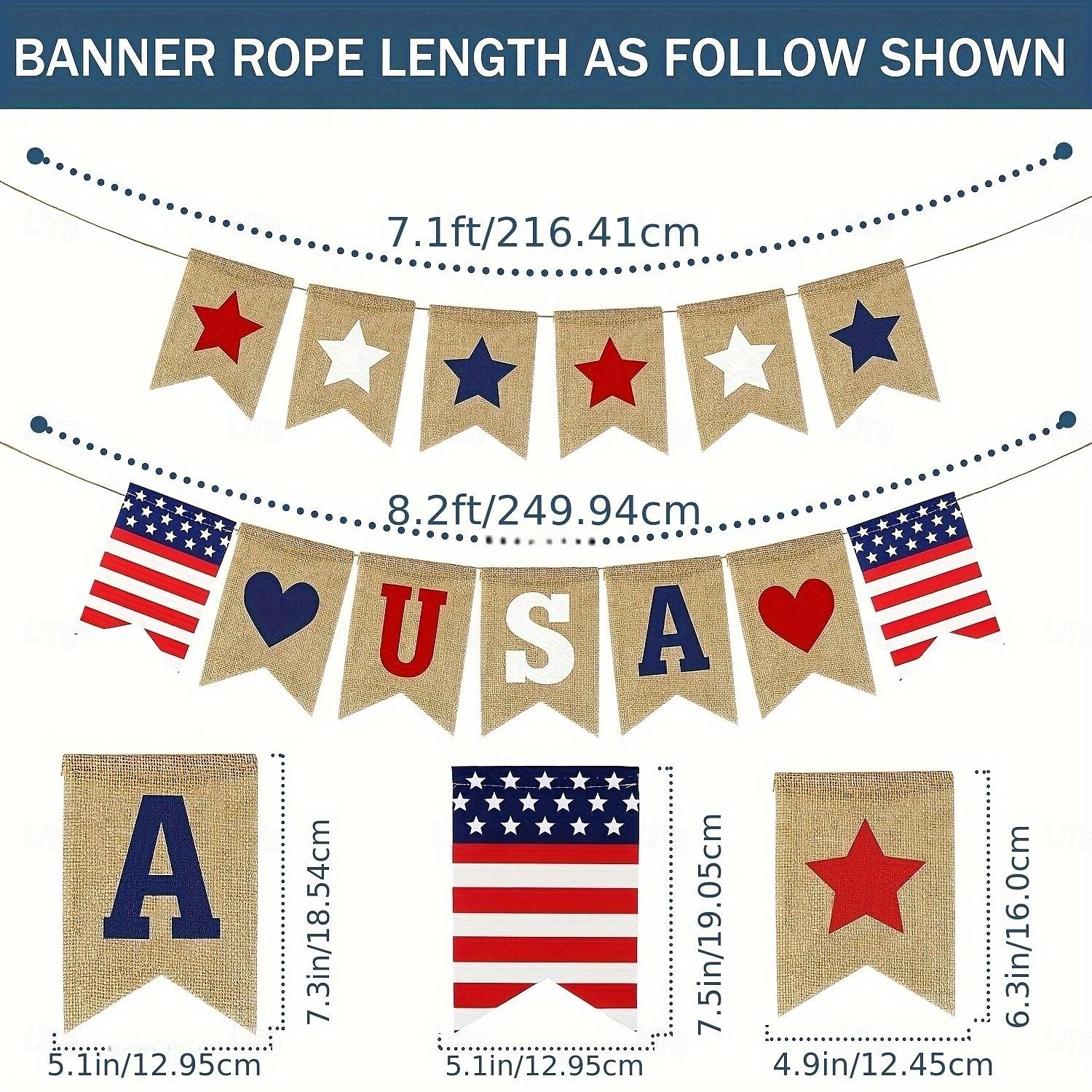 Patriotic USA Banner Burlap 4th of July Decorations Rustic Patriotic Banner Red White Blue Stars Bunting Garland for President Day 4th of July Party Supplies 4th of July Patriotic Outdoor Indoor hanging Decor 2025 - $16.99 –P3